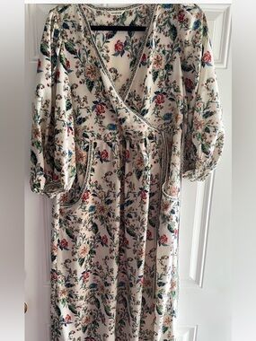 Max Studio Cream Floral Maxi Dress with Puff Sleeves